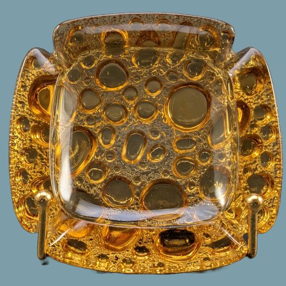 Vintage MCM Gold "Pebble Beach" Ashtrays by Libbey Glass, Set of Two - Picture 3 of 5